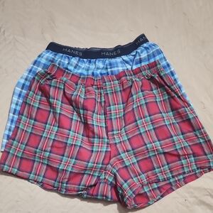 2Hanes Men's Plaid Boxers Short- Red & Light Blue